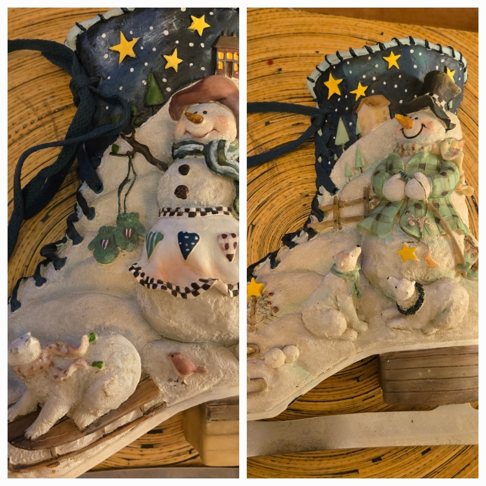 COLLECTIONS ETC Resin ICE SKATE Shaped Wall Decor SNOWMAN+POLAR BEARS Wi…